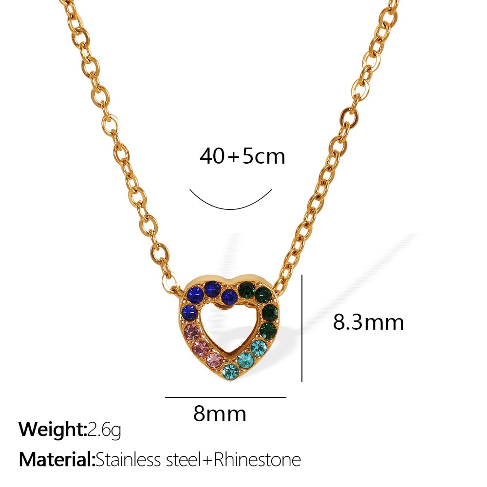 1 stuk Simple Series Simple Heart roestvrij staal 18K vergulde strass dames hanger kettingen h5 